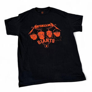 SF Giants Black Metallica 100% Cotton T-shirt - Size M: